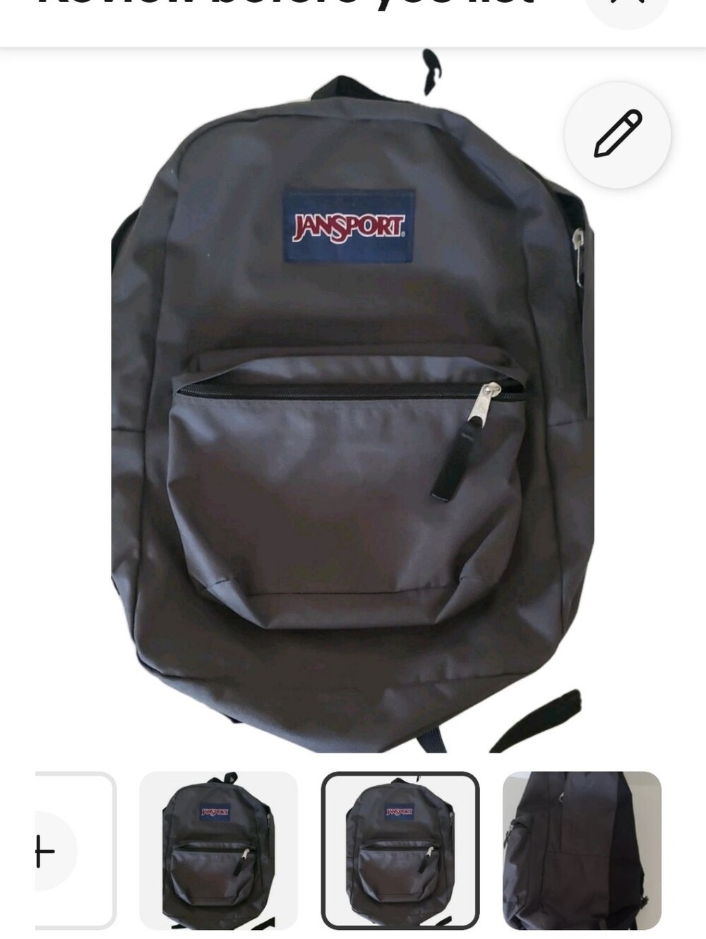 Jansport Black Backpack with Front Zip Pocket - Picture 4 of 4